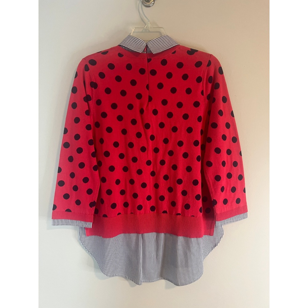 Crown & Ivy Red Polka Dot Striped Mixed Media Layered Sweater Top Medium - Picture 5 of 8